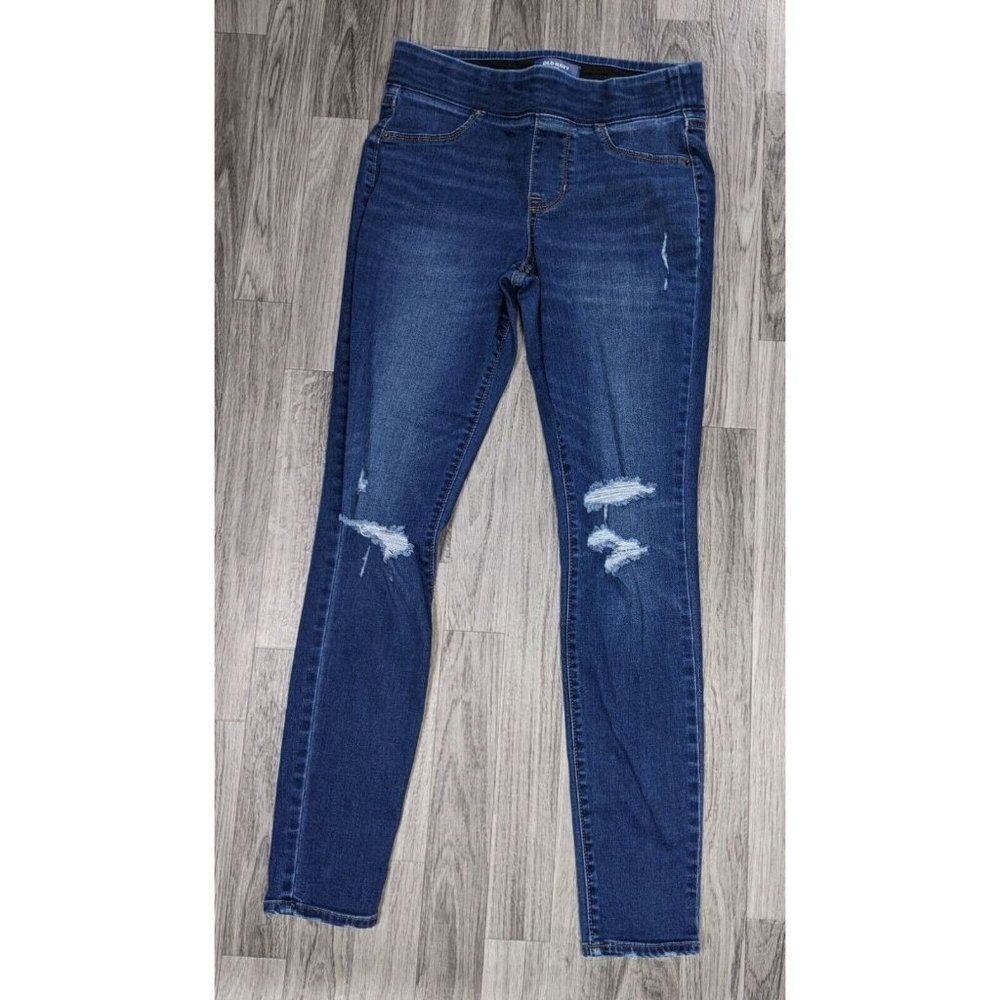 (3/$35) Old Navy Size 6 Rockstar Mid Rise Skinny Pull On Distressed Denim Jeans